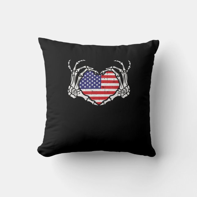 Coussin Skeleton Hand Heart 4e Du Drapeau Américain Patrio (Recto)