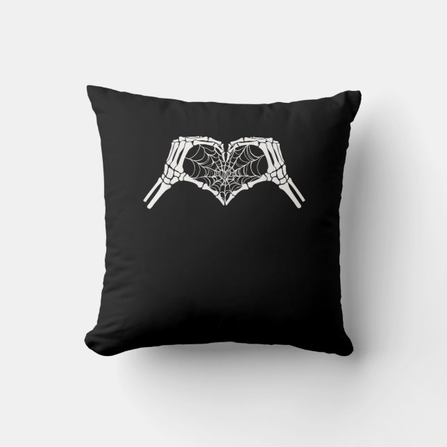 Coussin Skeleton Heart Hands Spiderweb Halloween Éffrayant (Recto)