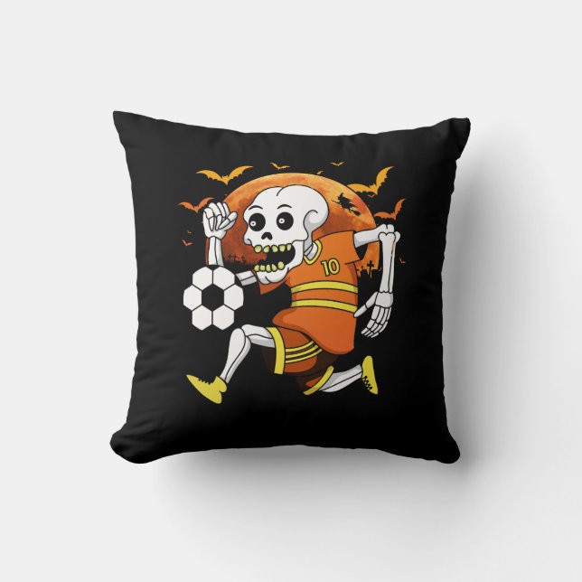 Coussin Skeleton Jouer Soccer Drôle Halloween Soccer Spo (Recto)