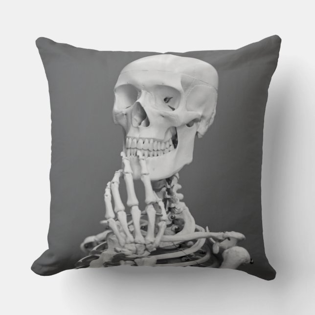 Coussin Skeleton Skeleton Halloween gris noir et blanc (Recto)