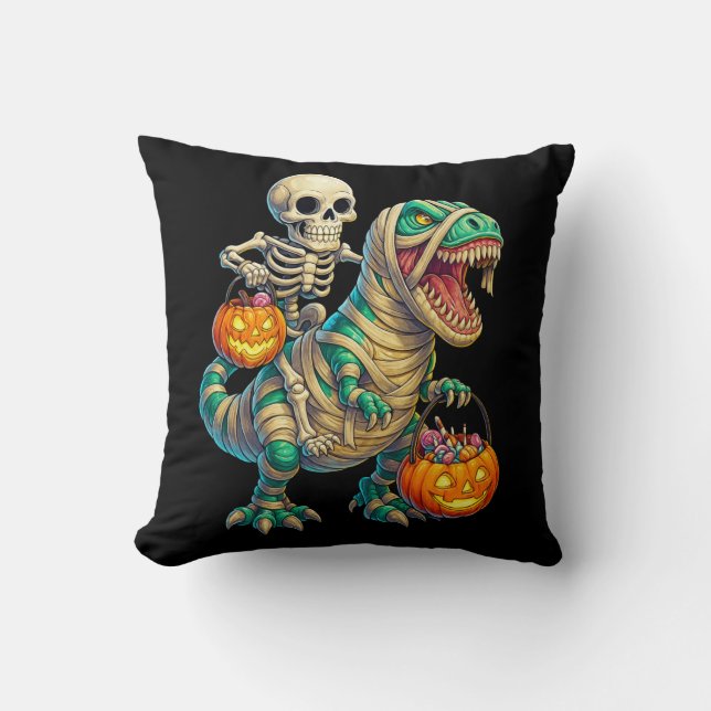 Coussin Skeleton Whimsical équitation maman T-Rex Hallowee (Recto)