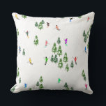 Coussin Ski alpin d'hiver Ski Ski Ski Motif<br><div class="desc">skieur d'hiver cool design motif avec skieurs skieurs sur les pistes de la station de ski alpin parmi des sapins enneigés dans les alpes. Les skieurs freeride portent des combinaisons de ski rétro vintages et colorées, descendent en ski avec des skis sur un arrière - plan de paysage de montagne...</div>