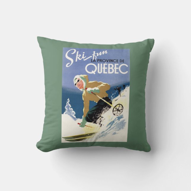 Coussin Ski de femme - affiche anglaise et française (Recto)
