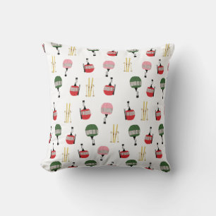 Coussin Ski d'hiver Gondola retro blanc
