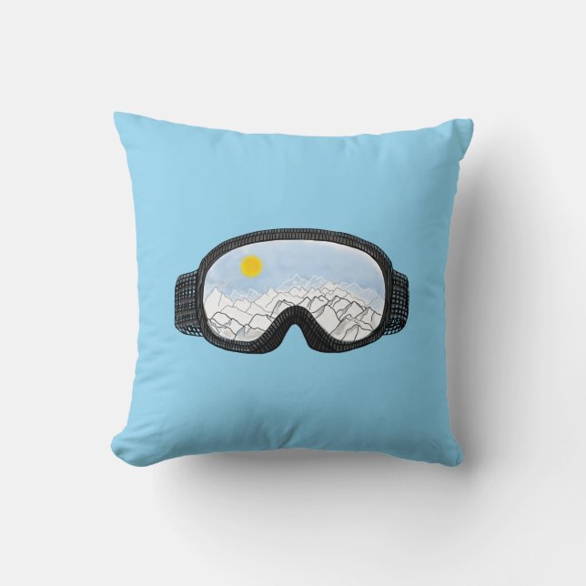Coussin Ski Goggles Mountain View Illustration Bleu clair (Recto)