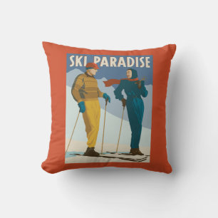 Coussin Ski Paradise Impression Vintage