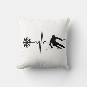 Coussin Ski - Rythme cardiaque du skieur Cadeau de skieur