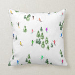 Coussin Skieurs alpins Ski Illustration Skier<br><div class="desc">skieur d'hiver cool design motif avec skieurs skieurs sur les pistes de la station de ski alpin parmi des sapins enneigés dans les alpes. Les skieurs freeride portent des combinaisons de ski rétro vintages et colorées, descendent en ski avec des skis sur un arrière - plan de paysage de montagne...</div>