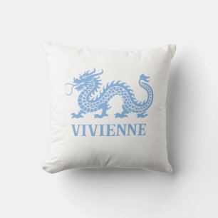 Coussin Sky Blue Chinoiserie Dragon Nom personnalisé
