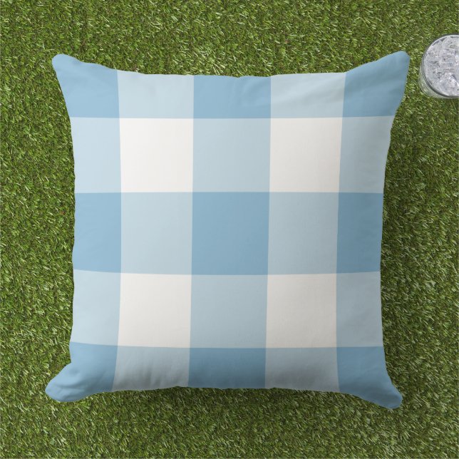 Coussin Sky Blue et White En vichy Plaid Motif (Herbe)