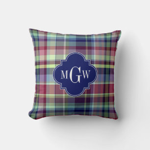 Coussin Sky Blue Navy Bourgogne Whats Preppy Madras Monogr