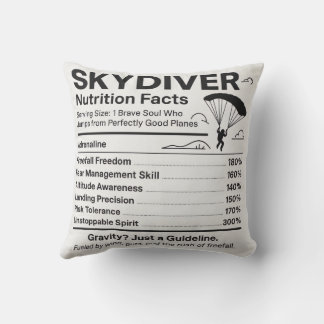 Coussin Skydiver Nutrition Facts Throw Pillow Gift for Sky