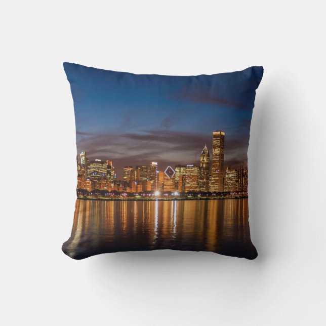 Coussin Skyline De Chicago La Nuit (Recto)