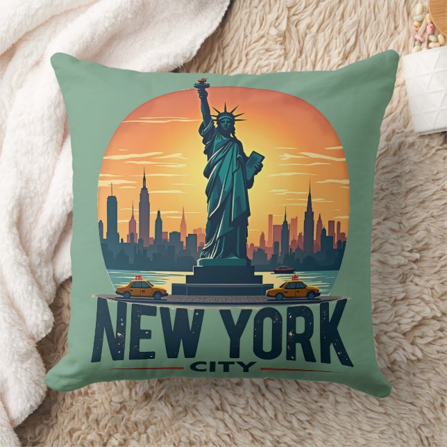 Coussin Skyline de New York avec Statue de la Liberté (Couverture)