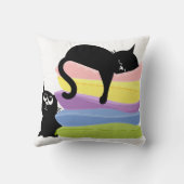 Coussin Sleeping Black Cat Rainbow Throw Pillow (Verso)