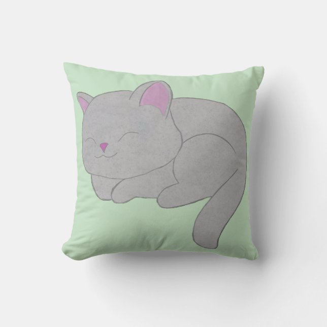 Coussin Sleeping Grey Kitten Throw Pillow (Recto)
