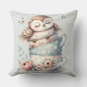 Coussin Sleeping Owl in Stacked Floral Teacups (Recto)