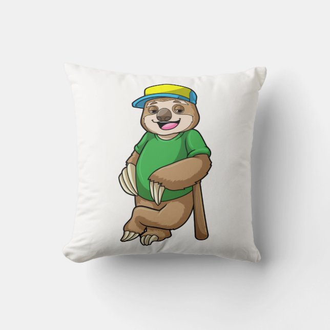 Coussin Sloth au baseball avec batte de baseball (Recto)