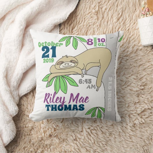 Coussin Sloth Baby Birth Stats (Couverture)