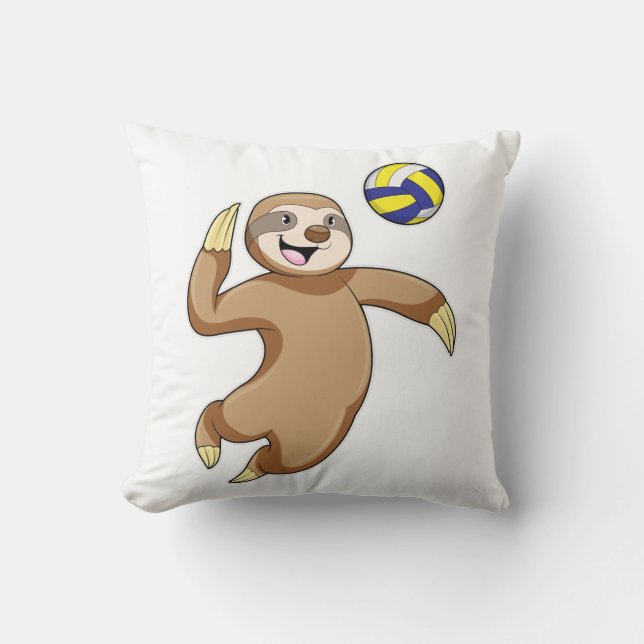 Coussin Sloth comme joueur de volleyball avec volleyball (Recto)