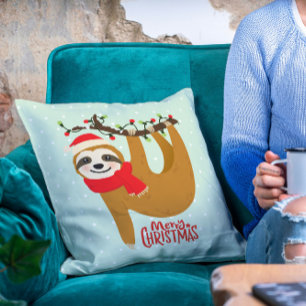 Coussin Sloth Joyeux Noël mignon Festif Animal de vacances