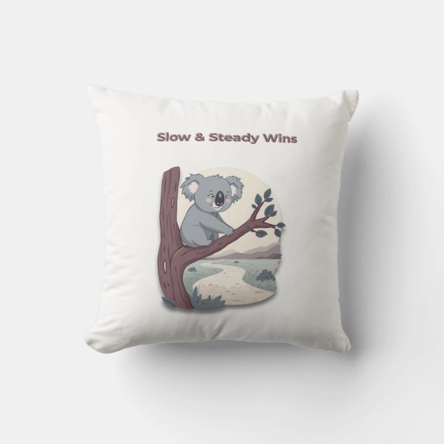 Coussin **"Slow & Steady Wins – Motivational Cute Koala "* (Recto)