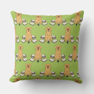 Coussin Smart Golden Retriever écrivain amateur de livres