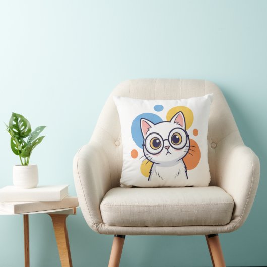 Coussin Smart Nerd White Cat Glasses Design (Chaise)