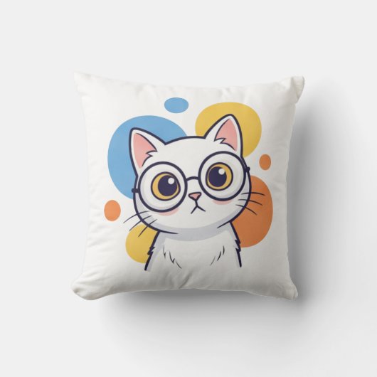 Coussin Smart Nerd White Cat Glasses Design (Recto)