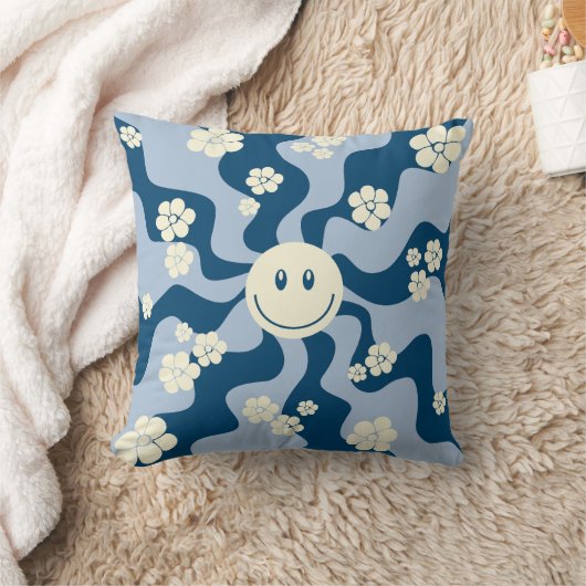 Coussin Smile - Bleu foncé, Bleu clair et Crème (Couverture)