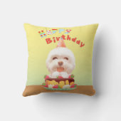 Coussin Smile Pup: Happy Birthday Bichon & Cake Art (Verso)