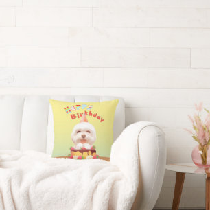Coussin Smile Pup : Joyeux Anniversaire Bichon & Art de Gâ