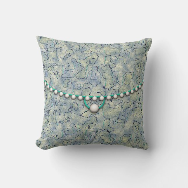 Coussin Smokey Aqua avec Perles (Recto)