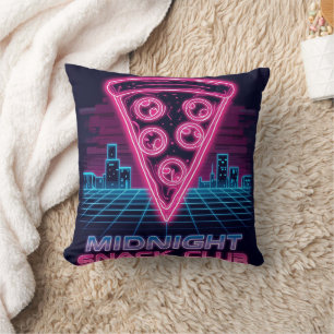 Coussin Snack Club de minuit - Neon Synthwave Pizza Slice 