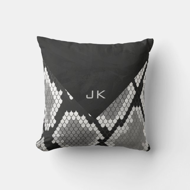 Coussin Snakeskin Gris, blanc et noir Monogramme (Recto)