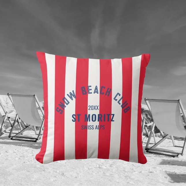 Coussin Snow Beach Club Red Cabana Stripe hiver (Créateur téléchargé)