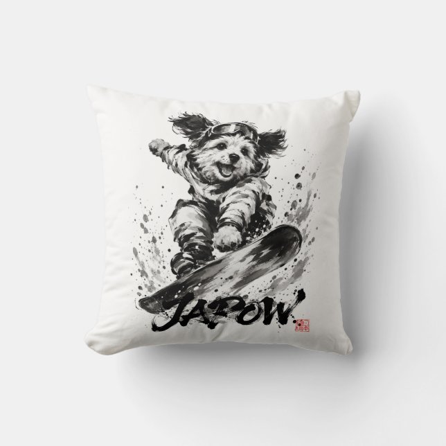 Coussin Snowboard Brush Art - Snowboarder Dog (Recto)