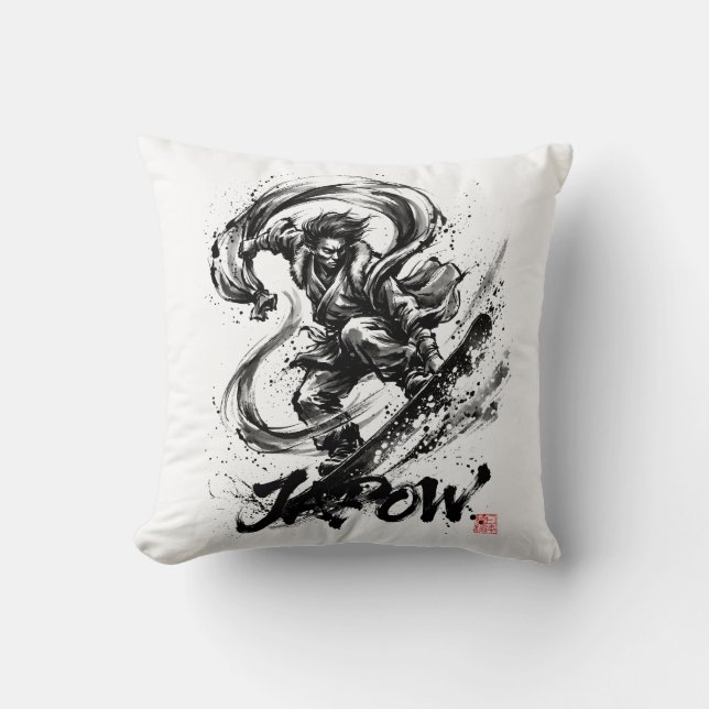 Coussin Snowboard Brush Art - Snowboarder Fujin God (Recto)