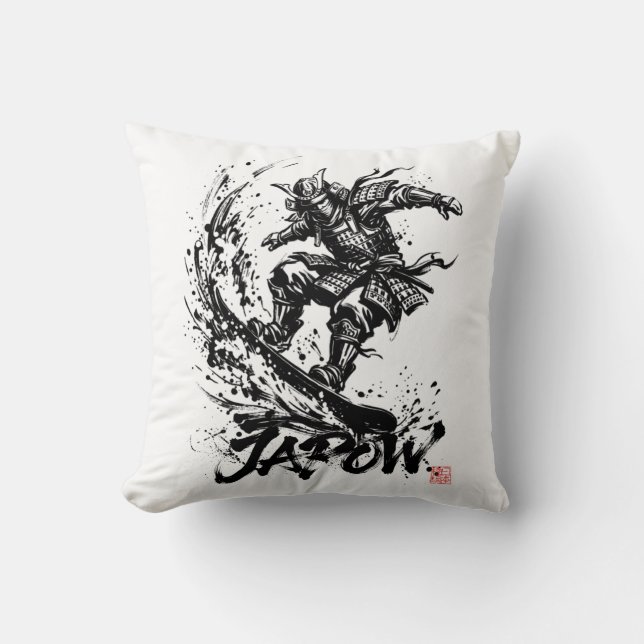 Coussin Snowboard Brush Art - Snowboarder Samurai (Recto)