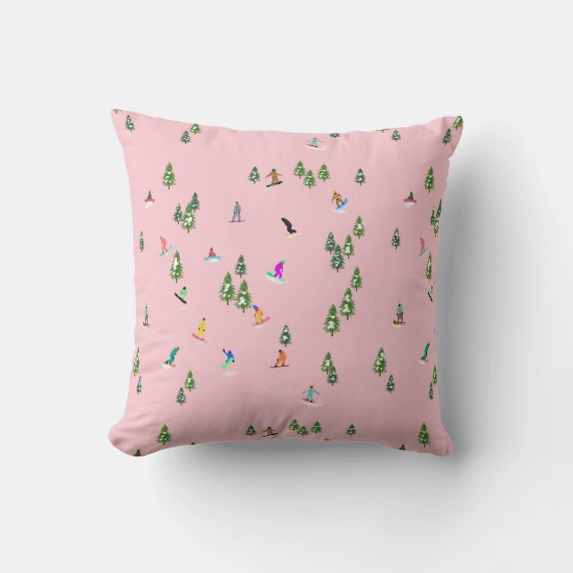 Coussin Snowboarders rose Illustration du snowboard (Recto)