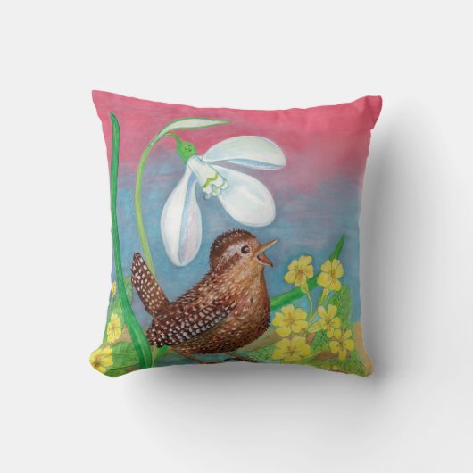 Coussin Snowdrop & wren oiseau convoquer la pépinière de p (Recto)