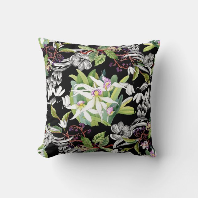 Coussin Snowdrops & Orchidées : Motif noir croisé (Recto)