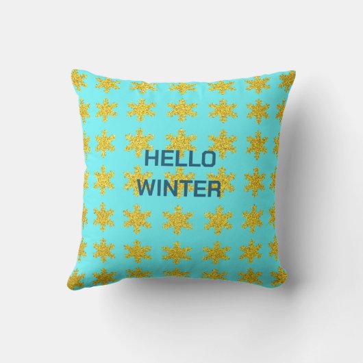 Coussin Snowflake Motif hiver Typographie Or Bleu (Verso)
