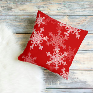 Coussin Snowflakes blanc rouge Noël minimaliste