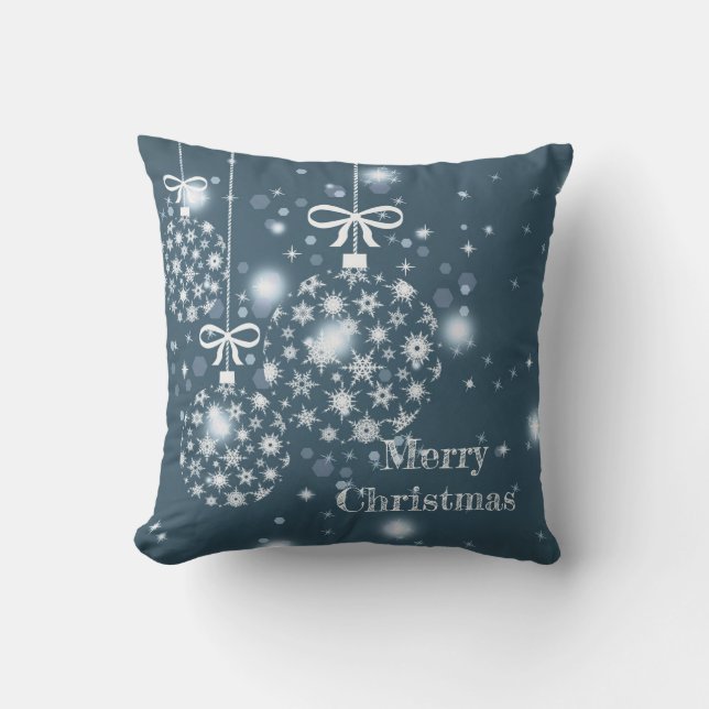 Coussin Snowflakes, bleus et blancs, balloons, merry (Recto)