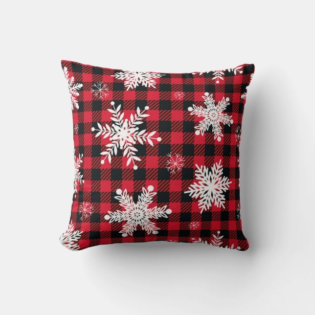 Coussin Snowflakes & Buffalo Plaid : Charme hivernal (Recto)