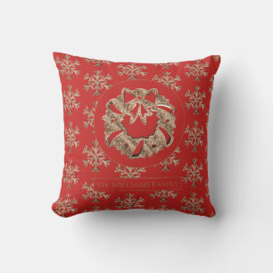 Coussin Snowflakes Christmas Wreath Elegant Rouge et Or