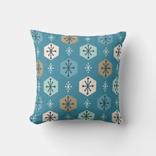 Coussin Snowflakes de Noël rétro Turquoise Gold
