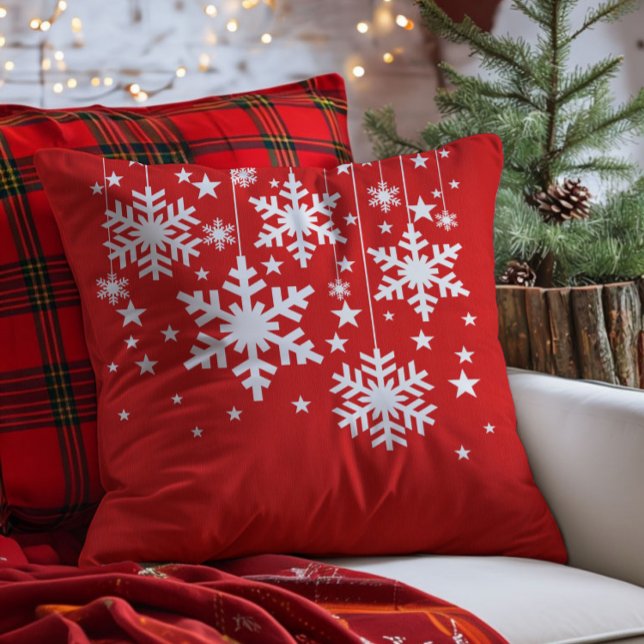Coussin Snowflakes et Stars Coussin, Rouge (Red Snowflakes and Stars Christmas Throw Pillow)