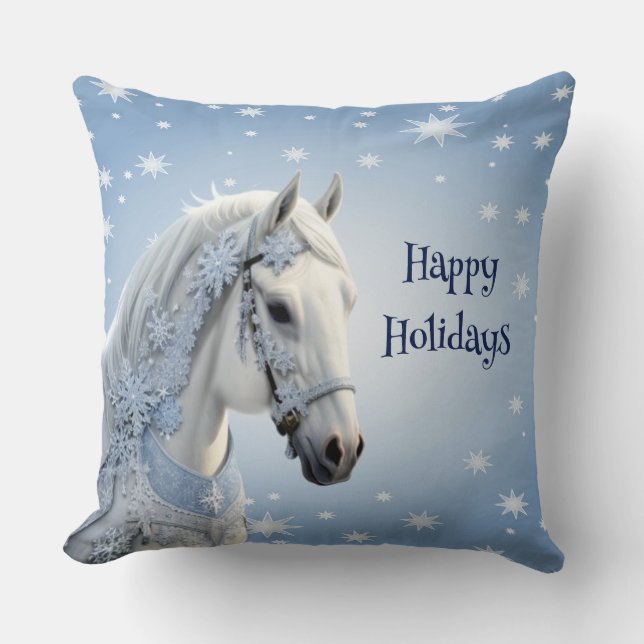 Coussin Snowflakes Horse Fête de Noël Jeu d'oreiller (Recto)